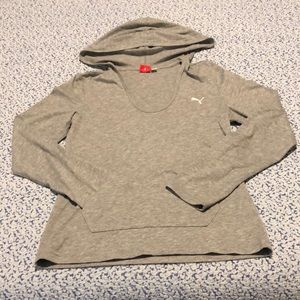 Light Gray Puma Long Sleeved Hooded Shirt Size: S